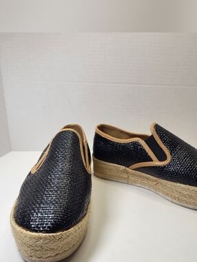 Anthropologie Matt Bernson Azure Woven Raffia Espadrilles Platform Black Size 8